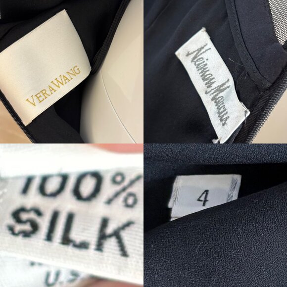VERA WANG 1995 Vintage Black Sheer Sleeve Silk Mini Dress - Picture 2 of 8